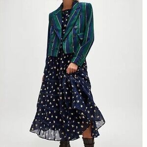 Free People Navy Blue Floral Midi Dress Size S